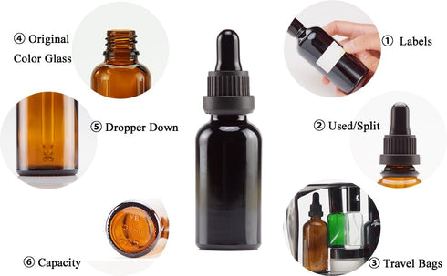 YIZHAO 1oz Black Glass Dropper Bottles, Tincture Bottles with Glass Dropper for Essential Oils, Aromatherapy, 12 Pcs