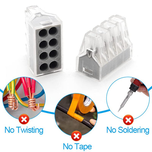50pcs 8 Port Push-in Electrical Wire Connector, Compact Terminal for 18-12 AWG Solid Stranded Wires
