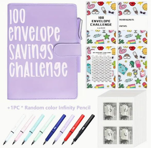 Generic Set 100 Set, 100 100 $5050 Book and Pen - Envelope Savings Challenge Book+Infinite Writing Pencil Days Money