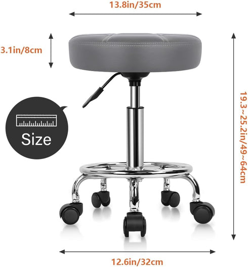 KKTONER Round Rolling Stool Chair PU Leather Height Adjustable Swivel Drafting Work SPA Shop Salon Stools with Wheels