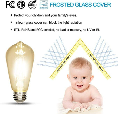 LED Edison Bulb 4W, Antique 40W Vintage E26 Light Bulb, Non-Dimmable, 450 Lumens, 5500K Cold White, 3 Pack
