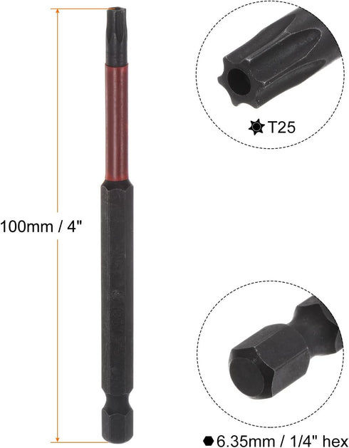 T25 Impact Rated Torx Bit 1/4" Hex Shank 4" Length Magnetic Security Star Screwdriver Power Tool by HARFINGTON