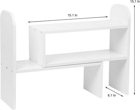 VERGOODR Desktop Adjustable Natural Wood Book Shelf Organizer, Expandable Desk Storage Rack Display Stand Set