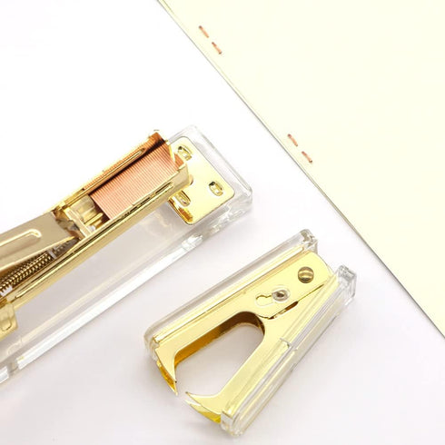 Clear Acrylic Body Stapler, Bright Yellow Gold Tone, Includes Staples Remover Set for Desktop Executive Use