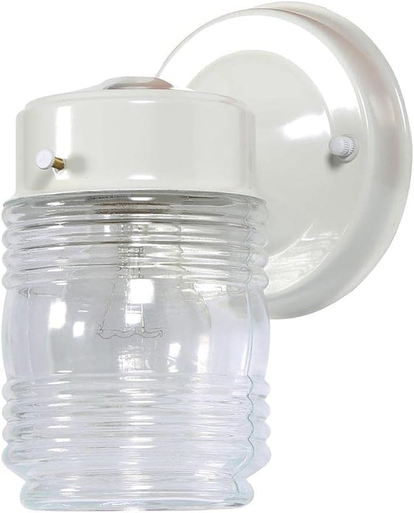 Design House Jelly Jar 1-Light Outdoor Wall Light with Clear Ribbed Glass,