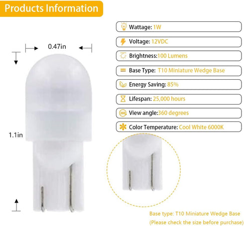 Cheopha T10 T5 Wedge Base LED Bulb: 12VDC Landscape Wedge Bulb, 6000k Cool White for Outdoor Path Step Deck Lights
