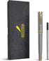 BEILUNER Silver Chrome Ballpoint Pen with Golden Trim, Best Gift Set for Men & Women, 0.5mm Extra Black Refill