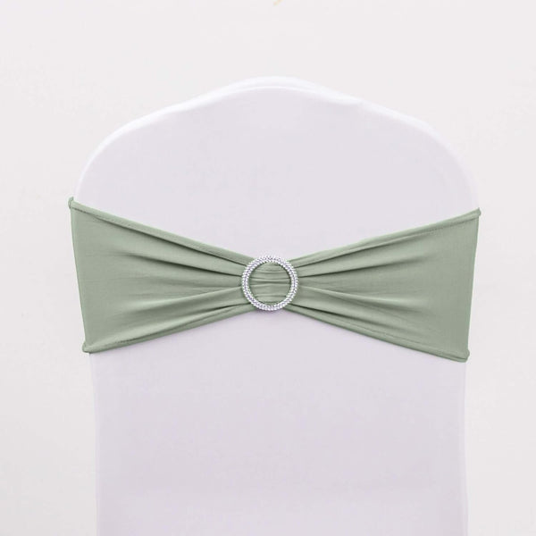 Tableclothsfactory 5 Pack Sage Green Stretch Spandex Chair Sash with Silver Diamond