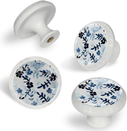 4 Pack 1.37" Floral Decorative Cabinet Knobs, Elegant ABS Glass Round Handles for Kitchen and Bedroom Furniture