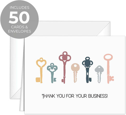 50 4 1/4" 5 1/2" SBLABELS House Key Thank You For Your Business Cards / Home Key Gratitude Note Cards With White