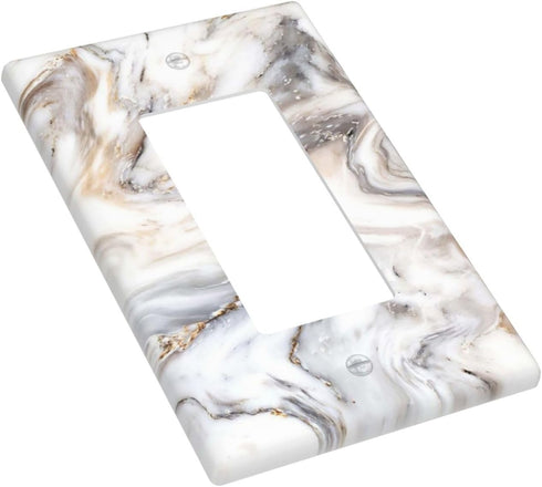 White Gold Marble Pattern Single Rocker Light Switch Plate, 1 Gang Cover Plate 2.7" X 4.4" for Home Decor