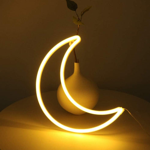 5V LED Warm White Moon Neon Light, Cute Neon Moon Sign,Christmas Room Decor Battery or USB Powered Art LED Decorative