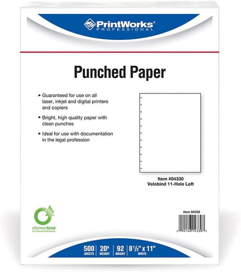 PrintWorks Professional Prepunched Paper, 8.5 x 11, 20 lb, 500 Sheets, White (04330)