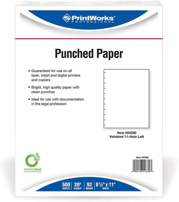PrintWorks Professional Prepunched Paper, 8.5 x 11, 20 lb, 500 Sheets, White (04330)