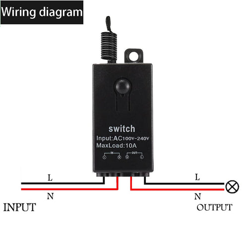 110V/120V/220V/240V 10A 328FT Wireless Light Switch & Receiver Kit - Mini Remote Control, AC Relay, Long Range