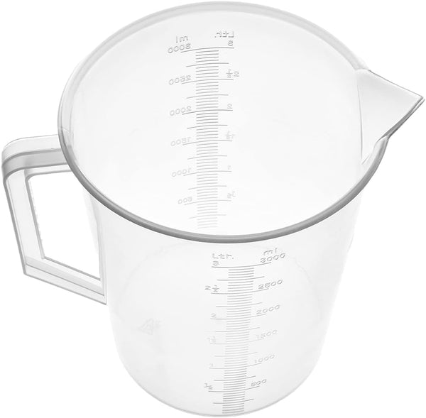Bettomshin 3000ml Metric Straight Shape Plastic Graduated Beaker with Handle, Transparent Lab Measuring Cup