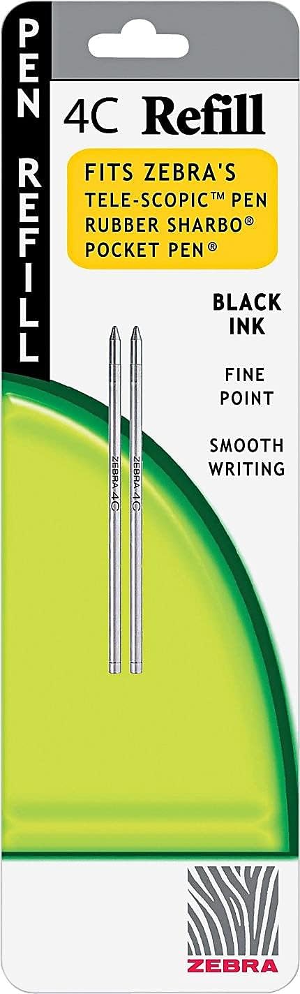 Zebra 4C Ink Pen Refill, 0.7mm Fine Point, Black Ink, 2-Pack