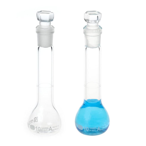 10 ML Volumetric Measuring Flask Set, NS10/13 Glass Stopper, Graduated, ASTM Class A Borosilicate Glass, 2 PCS