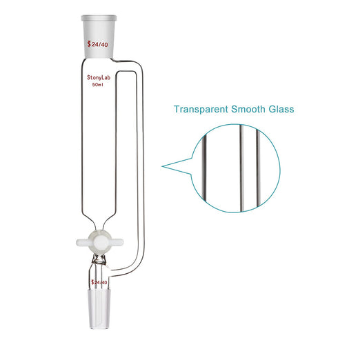 stonylab 50ml Pressure Equalizing Addition Funnel, Borosilicate Glass Dropping Funnel with PTFE Stopcock