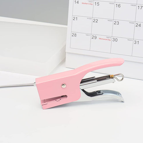 Hand Held Plier Stapler, Mini Manual Pink Stapler, 25 Sheet Capacity for Desk Home Office Supplies