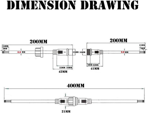 2 Wire Waterproof Connector, 2Pin Male Female Plug LED Connector with 16AWG IP68 20CM Extension Cable