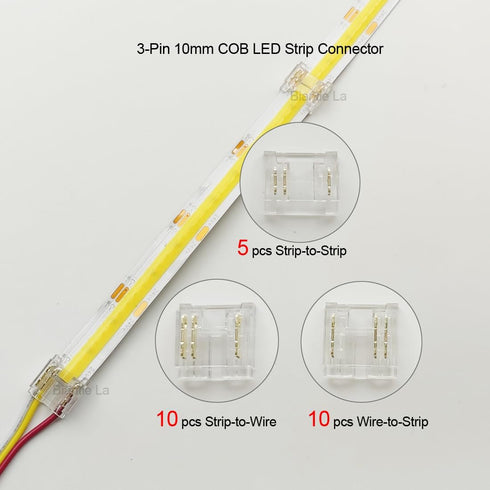 3-Pin 10mm COB LED Strip Connector Kit for Solderless Strip-to-Wire and Strip-to-Strip Joints on CCT COB LED Light Strips (Pack of 25) by Biantie La