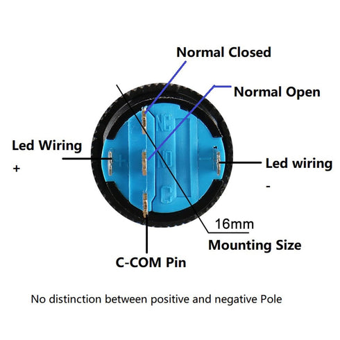Baomain 4-Pack Push Button Switch - 5/8 inch 16mm - Momentary Square Cap - DC 12V SPDT 5 Pin, LED Lamp Colors
