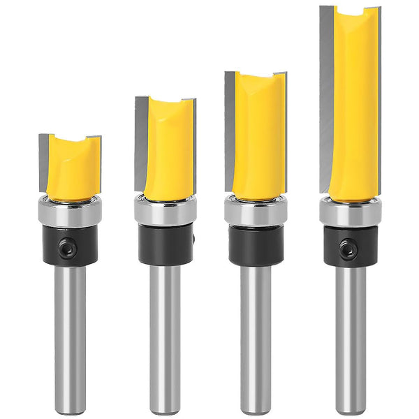4Pcs Pattern Flush Trim Router Bit Set, 1/4 Inch Shank Carbide Straight Cut Router Bits for Woodworking Milling