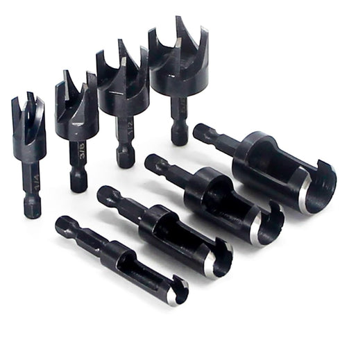 8Pcs Wood Plug Cutter Set, Carbon Steel Straight and Taper Claw Drill Bit for Woodworking Hole Saw Cutting Tool