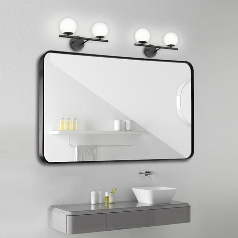 2 New Bathroom Vanity Light Fixtures Brushed Black Milk White Globe Glass Shade Modern Wall Bar Sconce Over Mirror