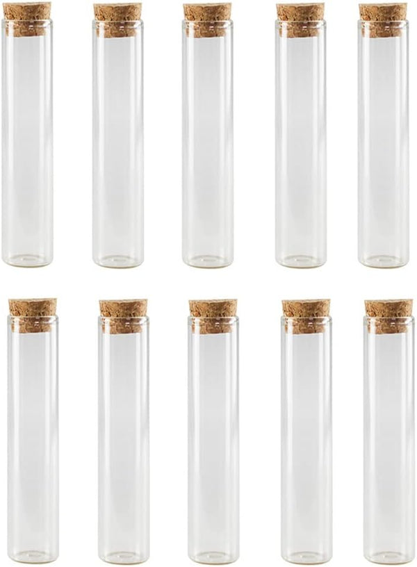 10 PCS Transparent Glass Test Tubes with Cork Stoppers, 60ML Containers for Powder Candy Storage