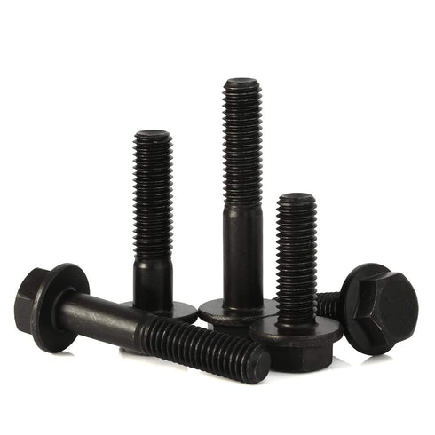 M6 x 20mm Flanged Hex Head Bolts, Full Thread Alloy Steel Screws, Black Oxide Finish, Quantity 25