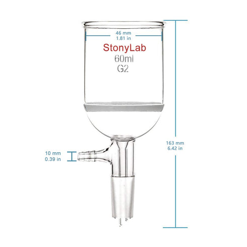 StonyLab 60ml Borosilicate Glass Buchner Filtering Funnel with Medium Frit, 24/40 Standard Taper Inner Joint