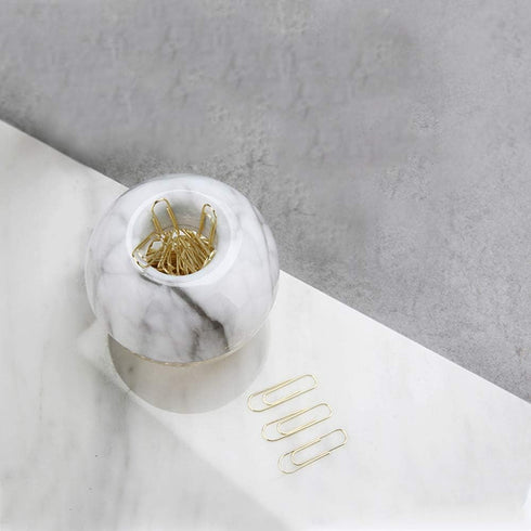 MultiBey Gold Paper Clips in Elegant Magnetic Marble White Clip Holder - 28mm, 100 Clips per Box