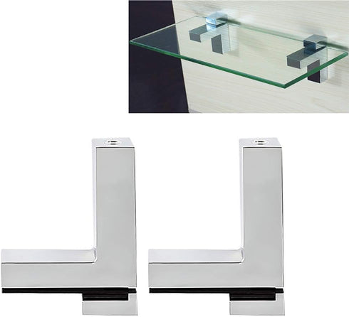 Tiberham Adjustable Wood/Glass Shelf Bracket, Zinc Alloy Polished Chrome Shelf Support Clamp Corner