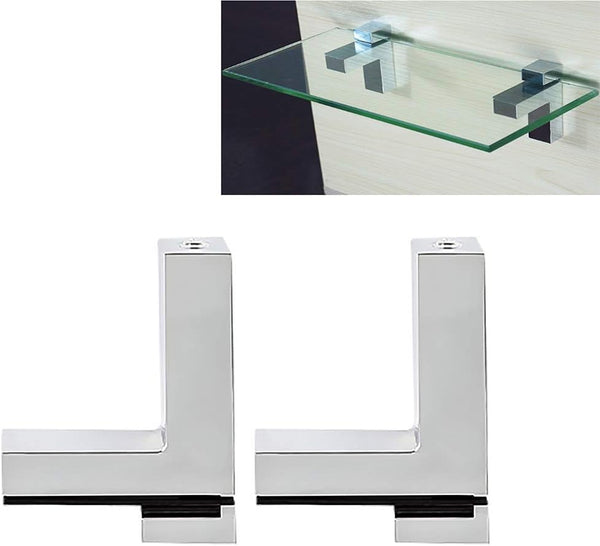 Tiberham Adjustable Wood/Glass Shelf Bracket, Zinc Alloy Polished Chrome Shelf Support Clamp Corner