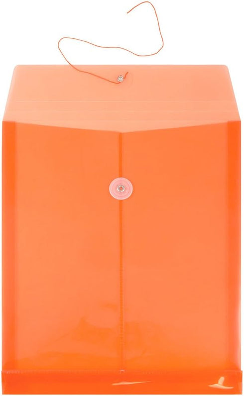 JAM PAPER Bright Orange Plastic Envelopes with Button & String Tie Closure - 12/Pack - 9 3/4 x 11 3/4