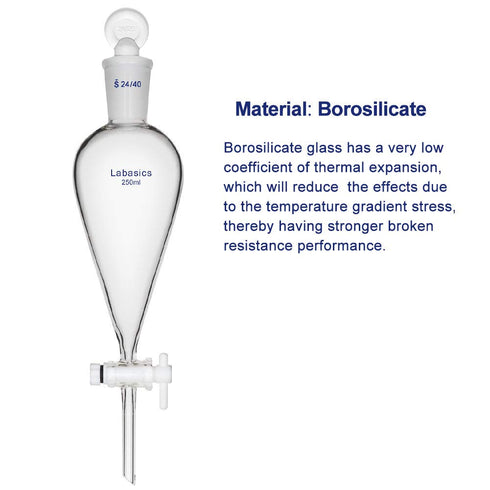 Borosilicate Glass 250ml Conical Separatory Funnel with PTFE Stopcock