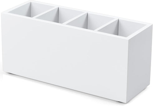Wooden Pencil Pen Holder for Desk, Office Organizers with 4 Slots for Countertop, Makeup Brush Holder, White