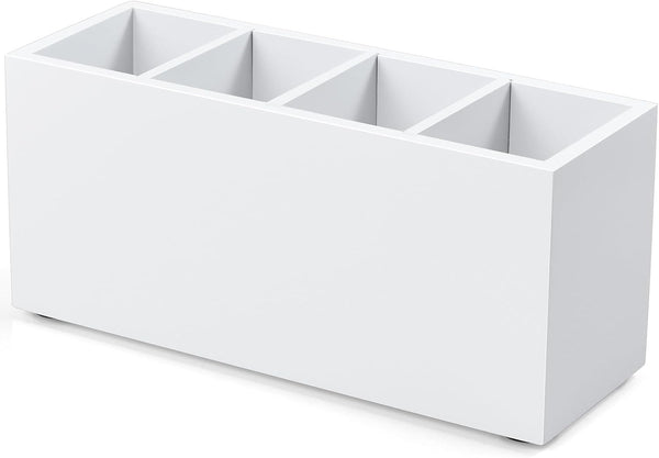 Wooden Pencil Pen Holder for Desk, Office Organizers with 4 Slots for Countertop, Makeup Brush Holder, White