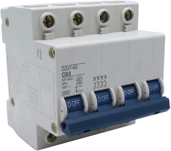 Din Rail Mount Circuit Breaker 63A AC 400V 4 Poles DZ47-63 C63