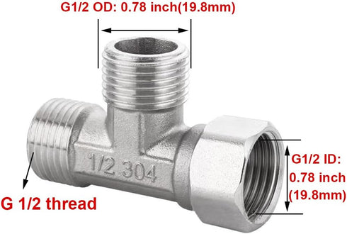 Beduan Stainless Steel 1/2" G 3 Way Diverter, Movable Cap Flexible Tee Connector for Angled Valve, Bidet, Sprayer, Shower Arm (All 3 way is 1/2 G threaded!!, Thread ID/OD is 19.8MM/3/4") by beduan