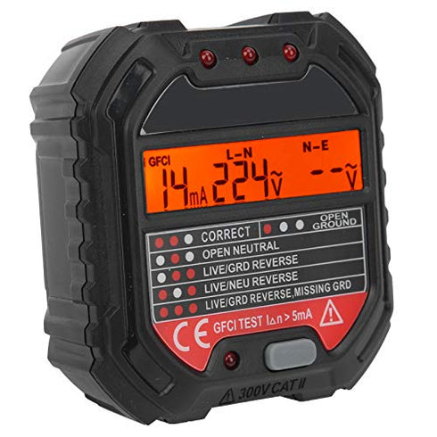 HT107B 90-250V Socket Tester, 3-Pin Outlet Tester for Voltage Leakage Test Electric Circuit Detector
