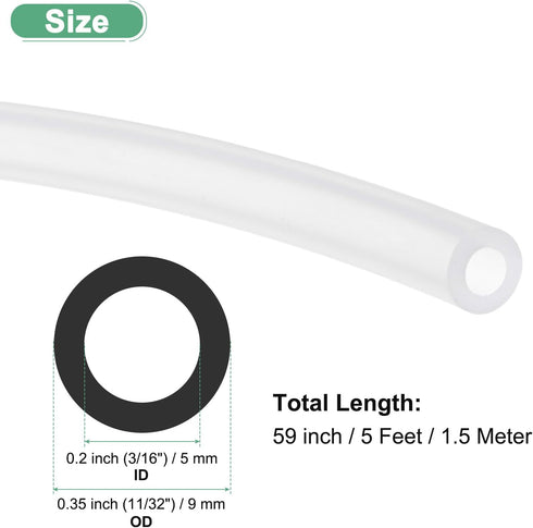 3/16"(5mm) 11/32"(9mm) 5ft(1.5 M METERXITY Silicone Tubing, ID x OD Silicone Rubber Vacuum Tube, M) High Temp Water Air