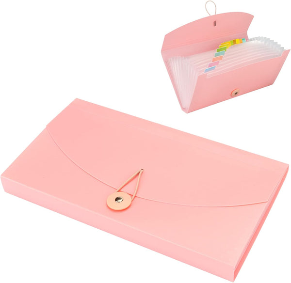 Oak-Pine 13 Pocket Receipt Folder, Accordion File Organizer, Expanding File Folder, Plastic Check Bill Folder, Pink