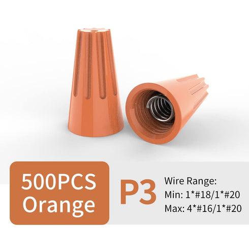 500 Pcs Electrical Wire Caps Connectors, Orange Electric Wire Screw Terminals Splice Twist Nuts Screw Connector