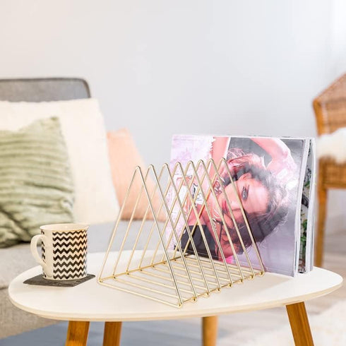 Urban Deco Triangle Desk Organizers Metal Wire Magazine Holder 10 Sections Decorative File Folder Organizer Vinyl Record Storage Office File Organizer For Desk - Gold Magazine File Holder