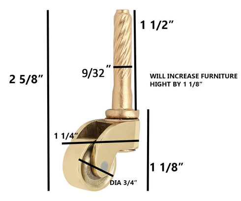 Set of 4 Solid Brass Stem Caster, Heavy Duty, Safe for All Floors, Polished Lacquered Finish