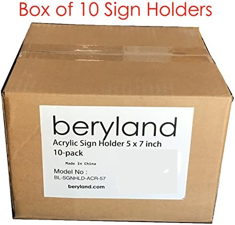 BERYLAND 5x7 10 Pack, Acrylic Sign Holder Paper Stand, Vertical Clear Frame, Double Sided Table Tent, Plexiglas