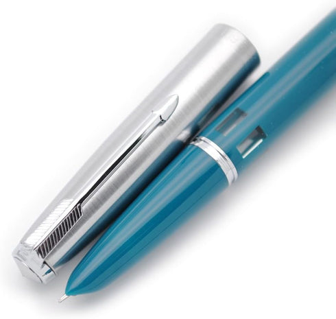 czxwyst 601 Steel Cap Vacumatic Fountain Pen - Blue-Green with Ink Window